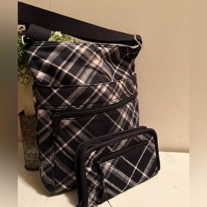 Thirty One Plaid Crossbody Bag With Matching Wallet EUC